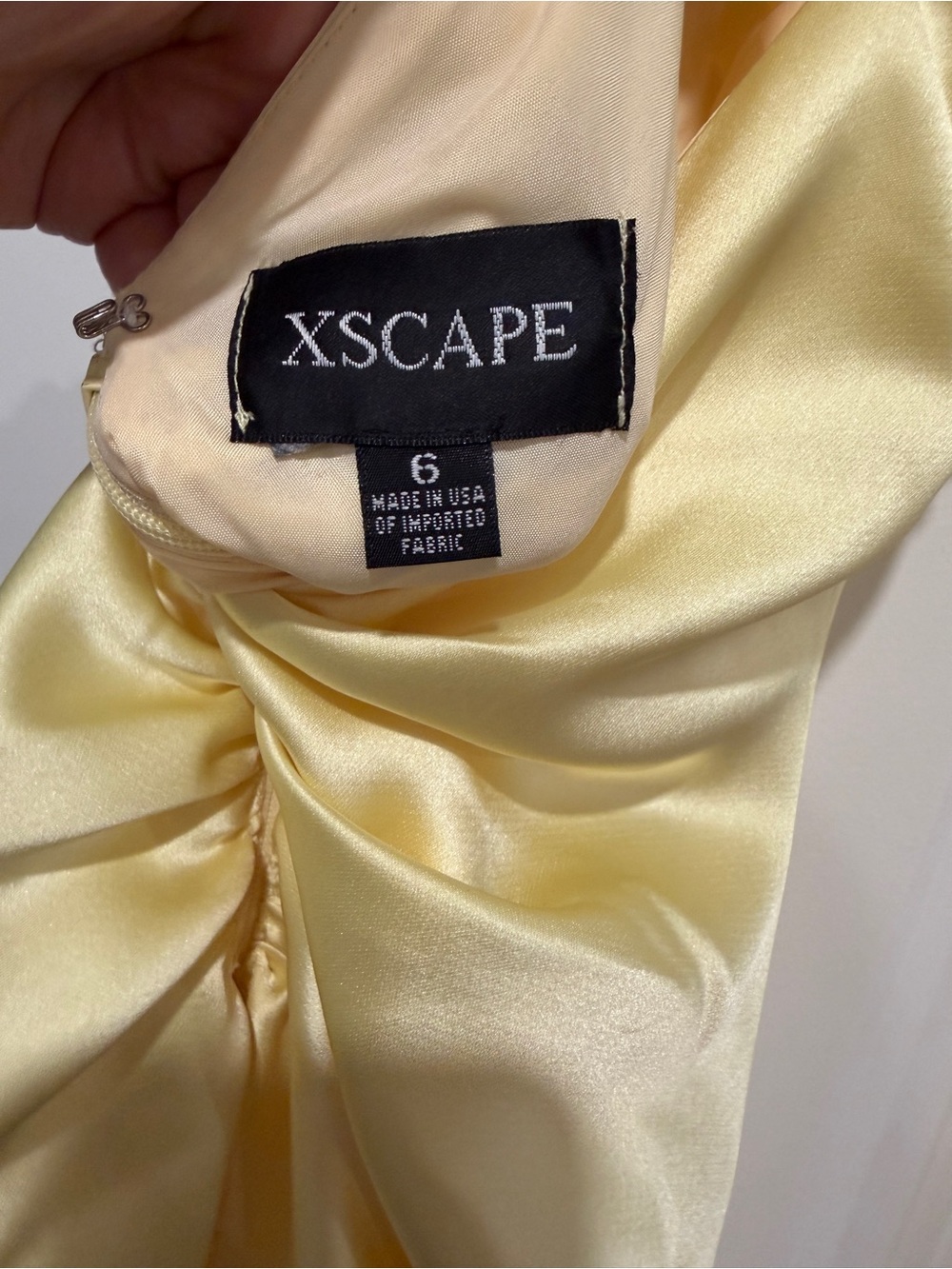 Xscape One-Shoulder Satin Evening Dress in Pale Yellow - Picture 3 of 6